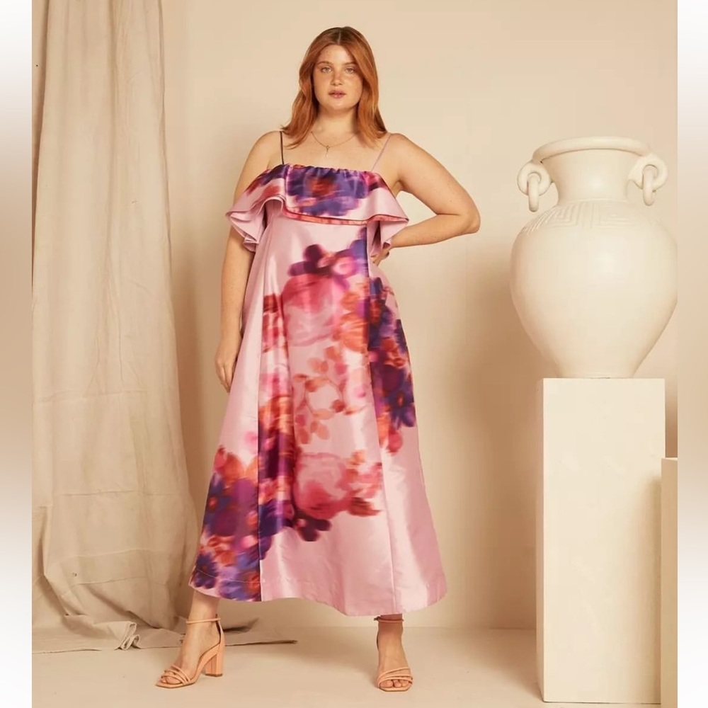 Bubble Slip Midi Dress in Fuchsia Floral